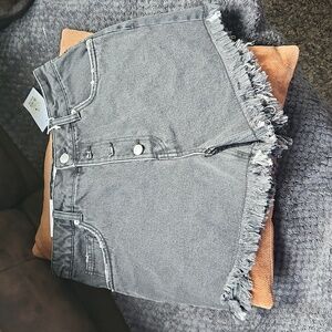 High Rise Ripped Jean Shorts Black